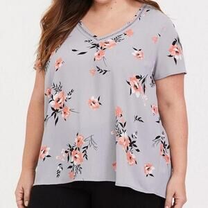 Torrid Womens Georgette Floral Eyelet Trim Top Plus 3X Preppy Cottage Romantic